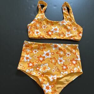 PacSun Kids 2 Piece Bathing suit. Size Large (10) Orange With flowers